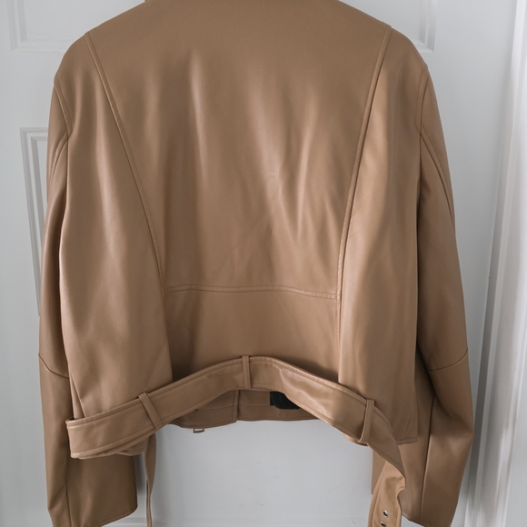 DKNY Tan Leather Jacket for Women - Picture 2 of 5